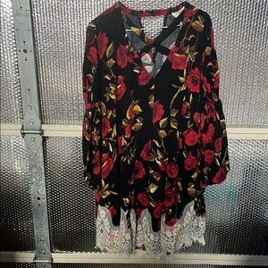 Umgee Rose Flare Sleeve Tunic Dress M